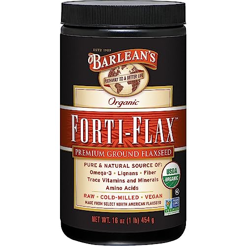Book Cover Barlean's Forti-Flax Organic Flaxseed, Ground Whole Raw Seeds, Omega-3 Supplement with Lignans and Dietary Fiber, Bulk Ground Flax Seed, 16 oz, 2 Pack