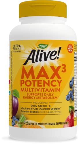 Book Cover Nature's Way Alive! Max3 Potency Multivitamin, High Potency B-Vitamins, No Iron, 180 Tablets