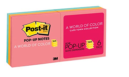 Book Cover Post-it Pop-up Notes, America's #1 Favorite Sticky Note, 3 in x 3 in, Cape Town Collection, 6 Pads/Pack (R330-AN)