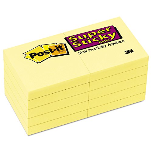 Book Cover Post-it Super Sticky Notes, 2x2 in, 10 Pads, 2x the Sticking Power, Canary Yellow, Recyclable (622-10SSCY)