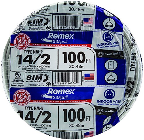 Book Cover Southwire 28827423 100' 14/2 with ground Romex brand SIMpull residential indoor electrical wire type NM-B, White
