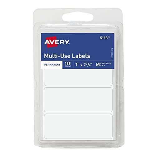 Book Cover Avery 6113 All-Purpose Labels, 1 x 2.75 Inches, White, Pack of 128