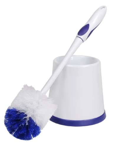 Book Cover Rubbermaid Comfort Grip Toilet Bowl Brush and Caddy Set, Soft Rubber Handle, White/Blue, 16.5 Inch Single Brush and Caddy (FG6B9900)