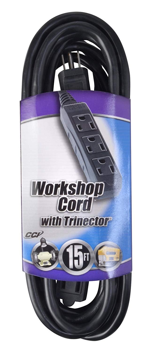 Book Cover Coleman Cable 35227408 3522 14/3 SJTW Trinector Vinyl Extension Cord:, 15-Foot, Black 15 ft