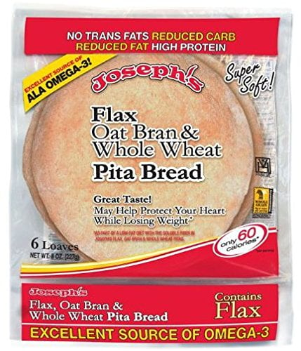 Book Cover Joseph's Flax, Oat Bran and Whole Wheat Flour Pita Bread 6 loaves (8 oz)