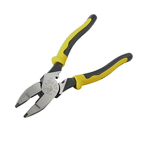 Book Cover Klein Tools J213-9NECR Jouneyman Pliers Connector Crimp Side, with High-Leverage Design Featuring Crimping Die Behind Hinge, 9-Inch