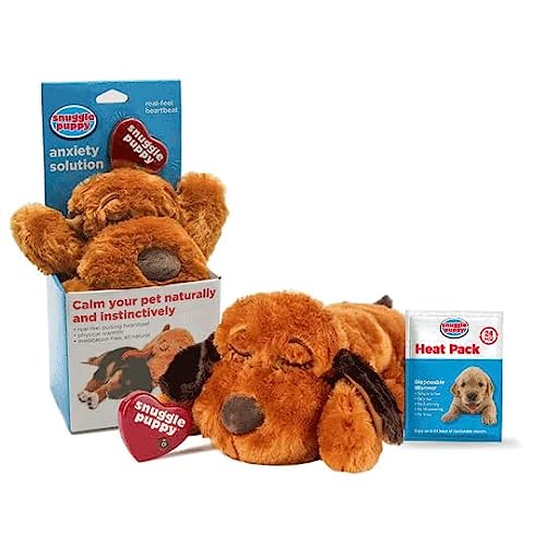 Book Cover Original Snuggle Puppy Heartbeat Stuffed Toy for Dogs - Pet Anxiety Relief and Calming Aid - Comfort Toy for Behavioral Training - Brown