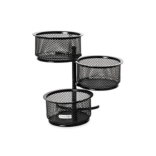 Book Cover Rolodex Mesh Collection 3-Tier Swivel Tower Sorter, Black (62533)