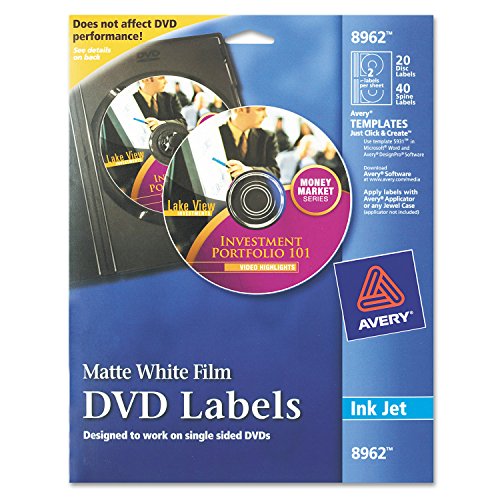Book Cover Avery DVD Labels Matte White for Ink Jet Printers (8962),12 x 9.25 x 0.19 inches