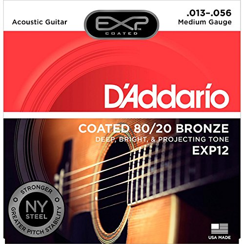 Book Cover D'Addario EXP12 with NY Steel 80/20 Bronze Acoustic Guitar Strings, Coated Medium, 13-56