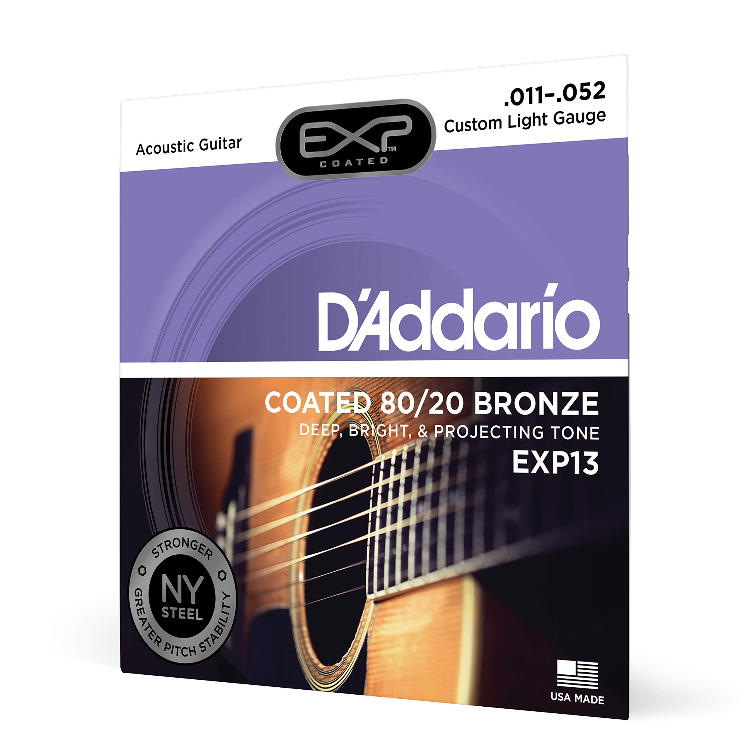 Book Cover D'Addario EXP12-B25 Coated Acoustic Guitar Strings Custom Light, 11-52 1-Pack Strings