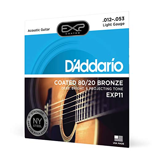 Book Cover D'Addario EXP11 with NY Steel Acoustic Guitar Strings, 80/20, Coated, Light, 12-53