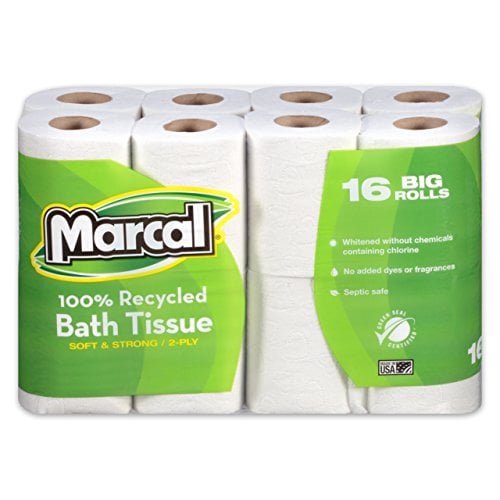 Book Cover Marcal Toilet Paper 100% Recycled - 2 Ply White Bath Tissue, 168 Sheets Per Roll - 16 Big Roll Green Seal Certified Toilet Paper 16466