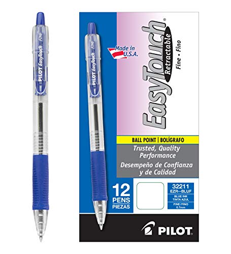 Book Cover Pilot EasyTouch Retractable Ball Point Pens, Fine Point, Blue Ink, Dozen Box (32211)