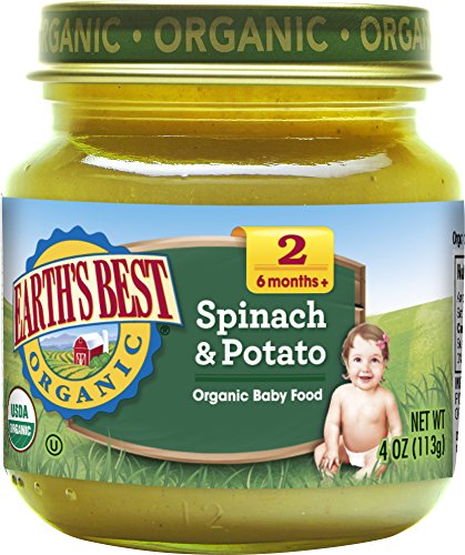 Book Cover Earth's Best Organic Stage 2 Baby Food, Spinach and Potato, 4 oz. Jar (Pack of 12)