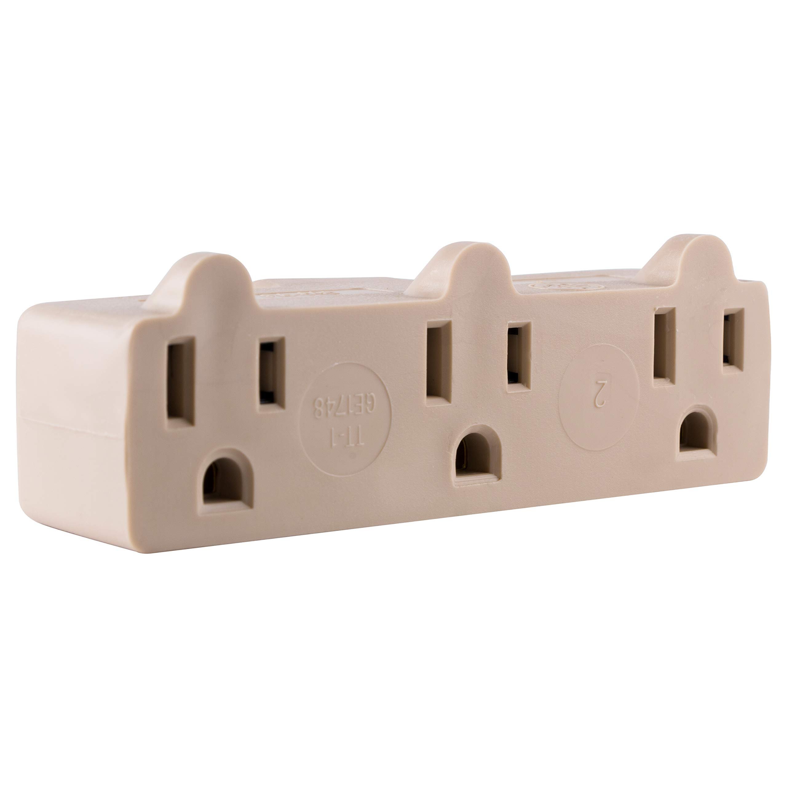 Book Cover GE 3-Outlet Extender, Heavy Duty Power Splitter, Grounded, Wall Tap Adapter, 3-Prong, 1875 Watts, UL Listed, Light Almond, 54203 1 Pack Almond