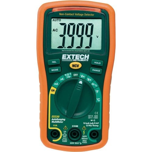 Book Cover Extech EX330 Autoranging Mini Multimeter with NCV and Type K Temperature, orange and green