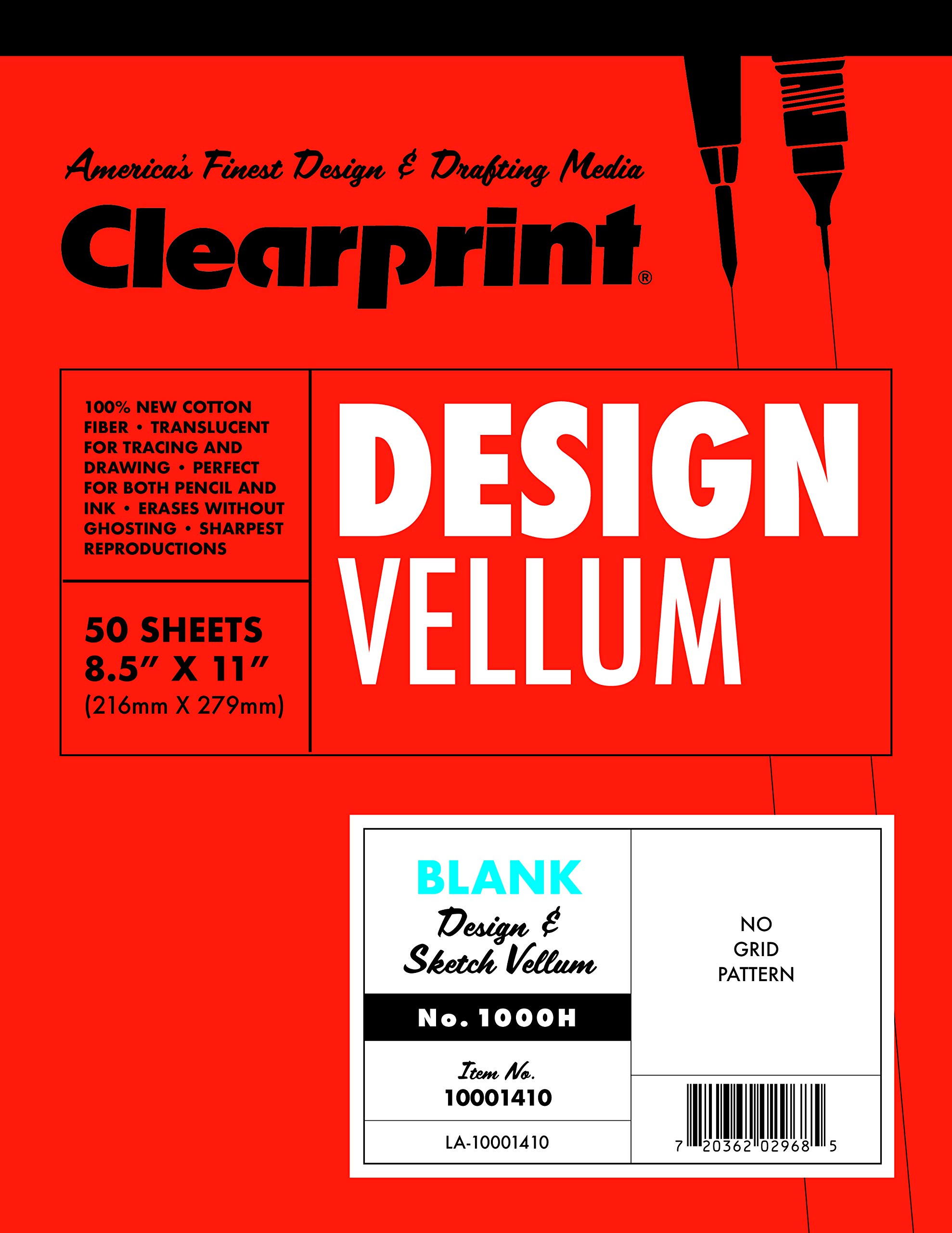 Book Cover Clearprint 1000H Design Vellum Pad, 16 lb, 100% Cotton, 8-1/2 x 11 Inches, 50 Sheets, Translucent White, 1 Each (10001410)