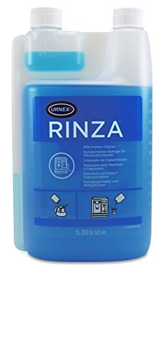 Book Cover Urnex Rinza Alkaline Formula Milk Frother Cleaner - 33.6 Ounce [Over 30 Uses] - Breaks Down Milk Protein Fat and Calcium Build Up Cycles Through Auto Frother Cleans Lines Steam Wands & Steel Pitchers