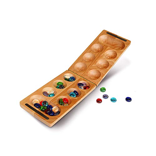 Book Cover WE Games Folding Mancala - Solid Wood Board & Glass Stones 18 inches