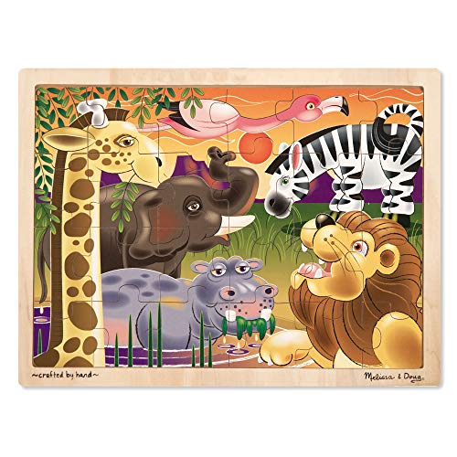 Book Cover Melissa & Doug African Plains Safari Wooden Jigsaw Puzzle With Storage Tray (24 pcs)