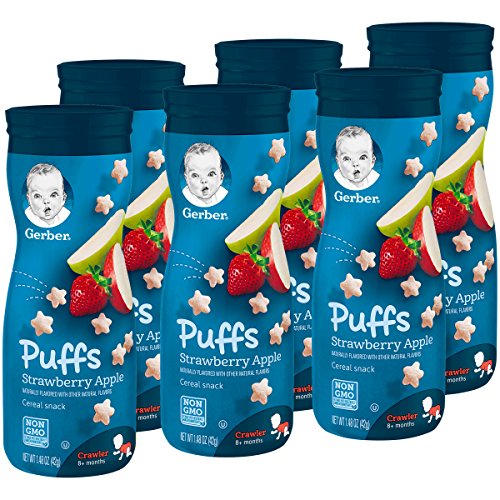Book Cover Gerber Puffs Cereal Snack, Strawberry Apple, 6 Count (Packaging may vary)
