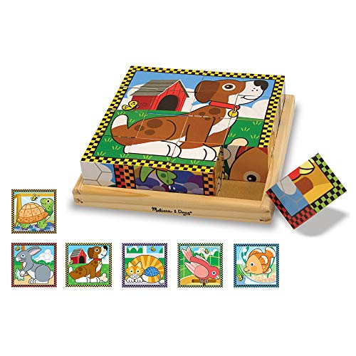 Book Cover Melissa & Doug Pets Wooden Cube Puzzle With Storage Tray (16 pcs)