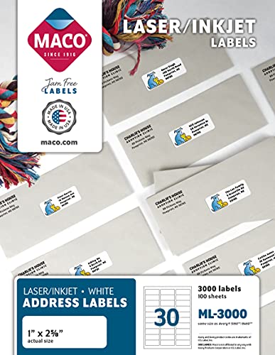 Book Cover MACO Printable Labels for Mailing - Laser/Ink Jet Compatible Shipping Address Labels, 30 per Sheet, 1