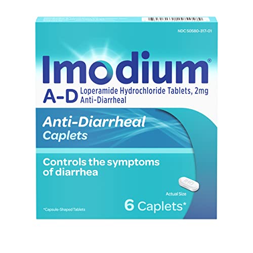 Book Cover Imodium AD Diarrhea Relief Caplets -Loperamide Hydrochloride Anti-Diarrheal Medicine (294314), Blue, 6 Count