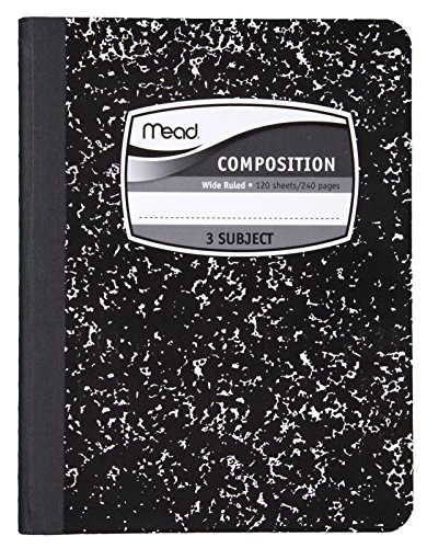Book Cover Mead Composition Notebook, 3 Subject, Black Marble, 9.75 x 7.5 Inches (09946)