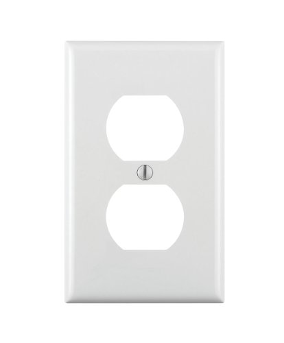 Book Cover Leviton 80703-W 1-Duplex Receptacle Standard Size Wall Plate, 1 Gang, 4-1/2 In L X 2-3/4 In W 0.215 In T, 1 pack, White