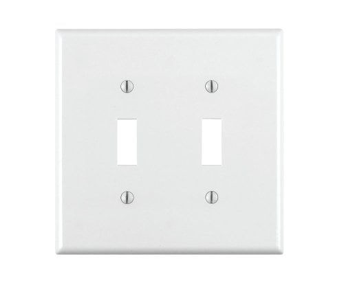Book Cover Leviton 80709-W 2-Toggle Standard Size Wall Plate, 2 Gang, 4.5 In L X 4.56 In W 0.22 In T, Smooth, 1-Pack, White