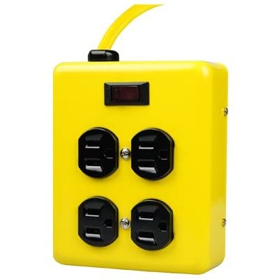 Book Cover Yellow Jacket 2177N Metal Power Supply Adapter Block with 4 Outlets And Lighted Switch, 4-foot Cord 4' Yellow
