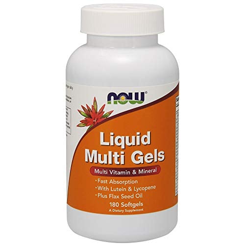 Book Cover NOW Supplements, Liquid Multi Gels with Lutein and Lycopene, plus Flax Seed Oil, 180 Softgels