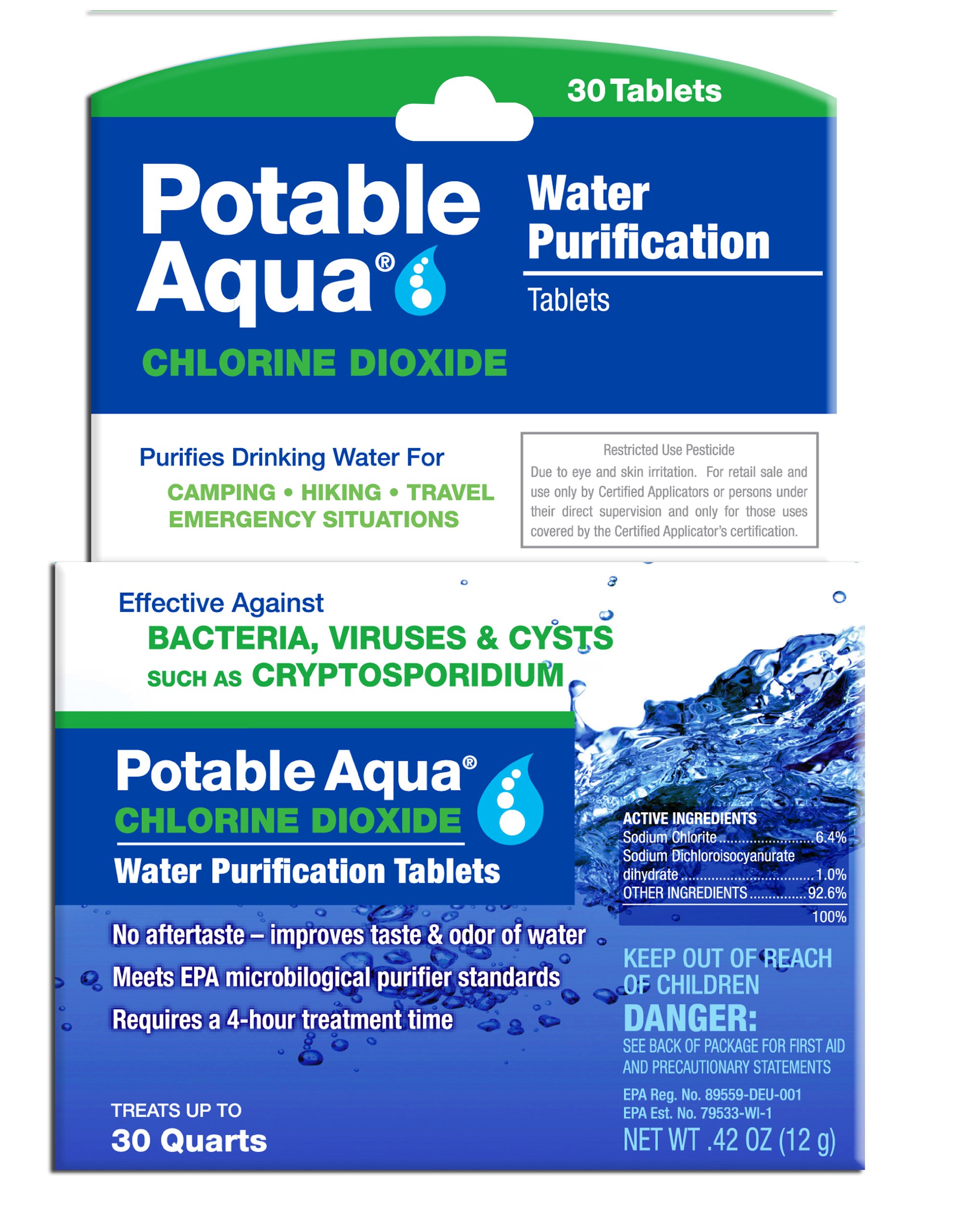Book Cover Potable Aqua Chlorine Dioxide Water Purification Tablets - 30 Count 30 Pack 30 Tablets