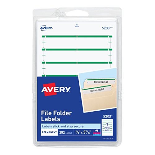Book Cover Avery 5203 Print or Write File Folder Labels for Laser and Inkjet Printers, 1/3 Cut - Green (Pack of 252)