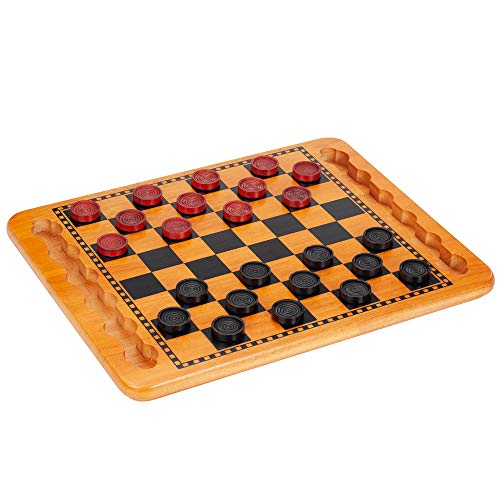 Book Cover WE Games Solid Wood Checkers Set - Red & Black Traditional Style with Grooves for Wooden Pieces