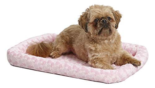 Book Cover 24L-Inch Pink Dog Bed or Cat Bed w/Comfortable Bolster | Ideal for Small Dog Breeds & Fits a 24-Inch Dog Crate | Easy Maintenance Machine Wash & Dry | 1-Year Warranty