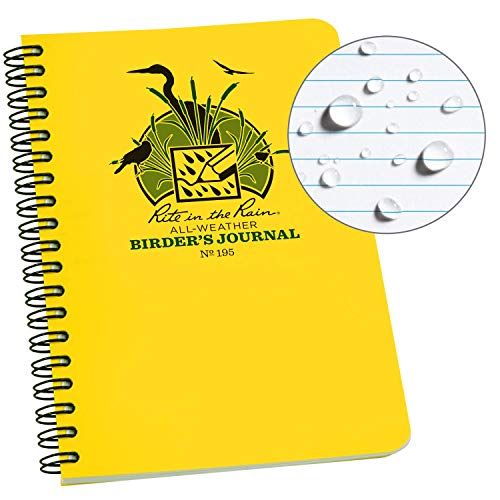 Book Cover Rite In The Rain Waterproof Birder's Journal Yellow Polydura Cover Spiral Side Bound 64 pages 32 SheetsReference Material Terms fo Body Parts & Feather Principles& Code of Birding Ethics 4â… X 7- Inch