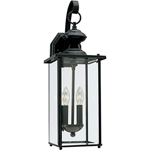 Book Cover Sea Gull Lighting 8468-12 Outdoor Sconce with Clear SeededGlass Shades, Black Finish by Sea Gull Lighting