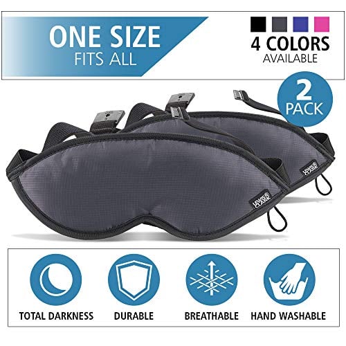 Book Cover Lewis N. Clark Comfort Eye Mask + Sleep Aid to Block Light for Travel, Airplane, Hotel, Airport, Insomnia + Headache Relief with Adjustable Straps, 2 pack, Black