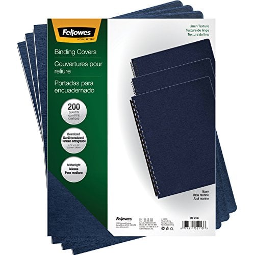 Book Cover Fellowes Linen Presentation Covers, 11-1/4 Inch x 8-3/4 Inch, Navy, 200 per Pack (52113)