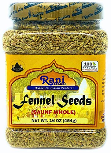 Book Cover Rani Fennel Seeds (Saunf Sabut) Whole Spice 16oz (1lb) 454g PET Jar ~ All Natural | Gluten Friendly | NON-GMO | Vegan | Indian Origin