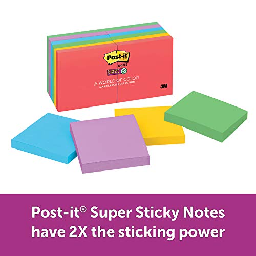 Book Cover Post-it Super Sticky Notes, 2x Sticking Power, 3 in x 3 in, Marrakesh Collection, 12 Pads/Pack (654-12SSAN)