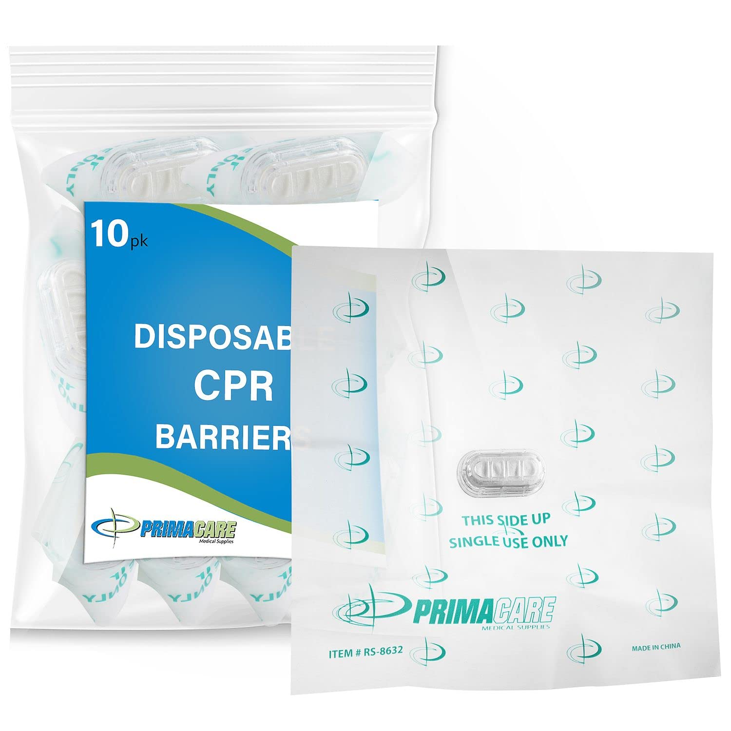 Book Cover Primacare RS-8632-CS Pack of 10 First Responder CPR Barrier with One Way Valve, Face Shield with HEPA Filter for CPR Training, 2x2x1 inches