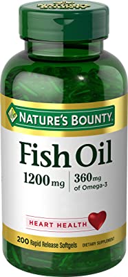 Book Cover Fish Oil by Nature's Bounty, Dietary Supplement, Omega-3, Supports Heart Health, 1200 Mg, 200 Rapid Release Softgels