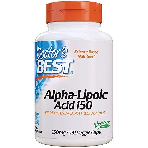Book Cover Doctor's Best Alpha-Lipoic Acid, Non-GMO, Vegan, Gluten Free, Soy Free, Promotes Healthy Blood Sugar, 150 mg 120 Veggie Caps