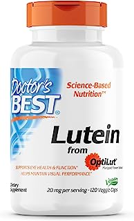 Book Cover Doctor's Best Lutein with OptiLut Non-GMO, Vegan, Gluten Free, Soy Free, Eye Health, 20 mg, 120 Veggie Caps