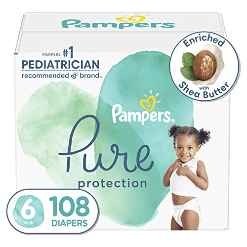 Book Cover Diapers Size 6, 108 Count - Pampers Pure Protection Disposable Baby Diapers, Hypoallergenic and Unscented Protection, ONE Month Supply (Packaging & Prints May Vary)