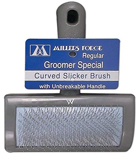 Book Cover Millers Forge Stainless Steel Pins Universal Curved Pet Slicker Brush with Plastic Handle, Regular - MF120 13,Black